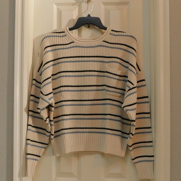 a.n.a Womens Crew Neck L/ S Short Pullover Sweater Ribbed Multicolor Stripe XL - Picture 1 of 5